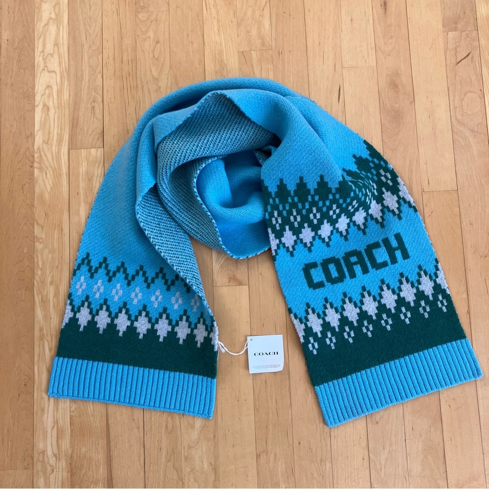 NEW Coach Classic Fair Isle Knit Scarf 100% Wool